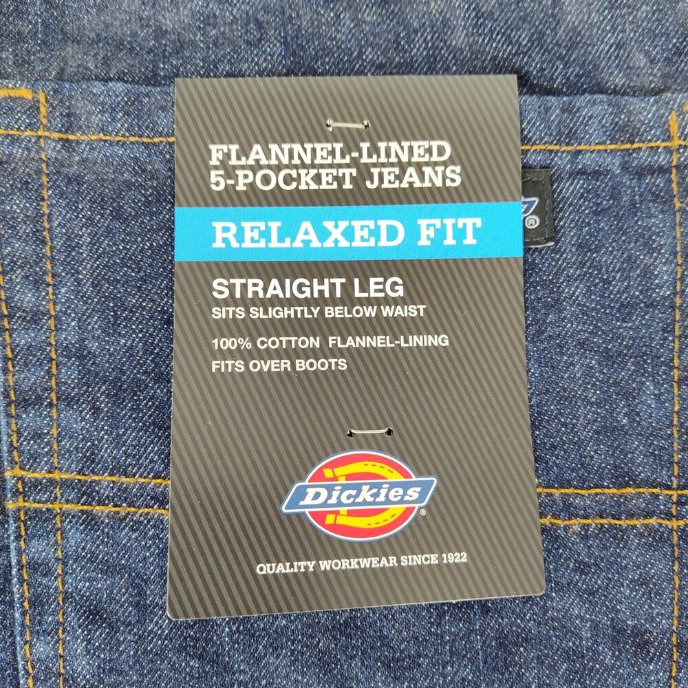 Dickies Flannel Lined Relaxed Fit Straight Leg Jeans 5-Pocket Dark Wash Blue NWT - Picture 3 of 11